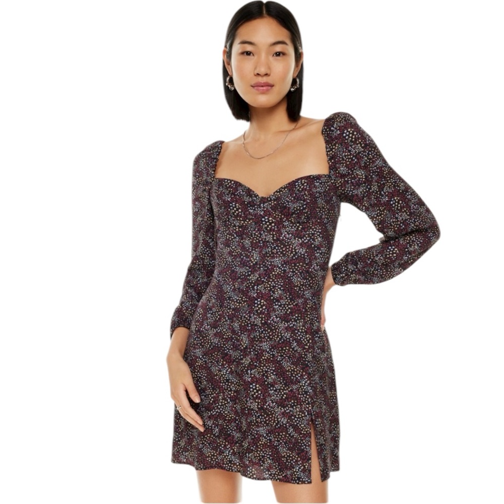 Aritzia Wilfred Novella Mini Dress in Black Red Wine Floral Size 0
